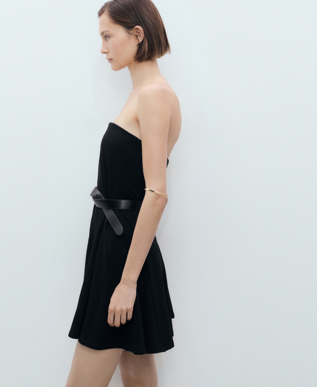 Mango Strapless Minidress In Black