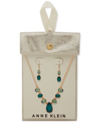 Gold-Tone Stone Drop Earrings & Frontal Necklace, 16" + 3" extender