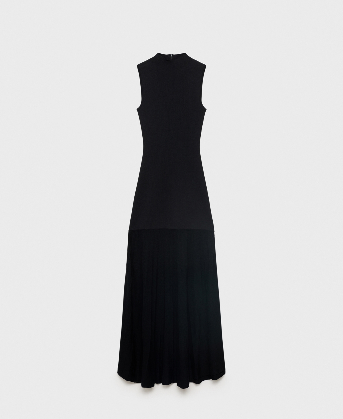 Mango Long Knitted Dress With Perkins Neck Black In Black