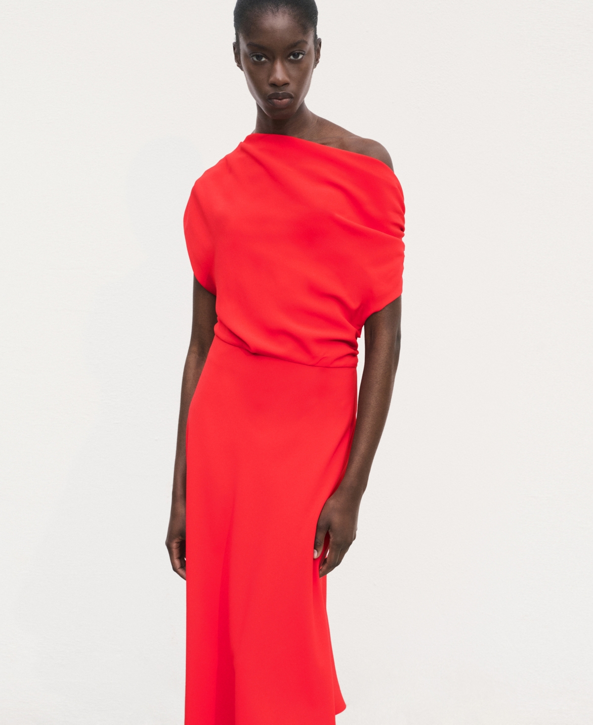 Mango Asymmetric Midi Dress In Red
