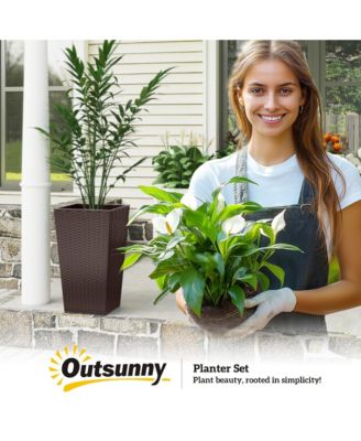 Set of 3 Tall Planters, Indoor and Outdoor Flower Pot Set,