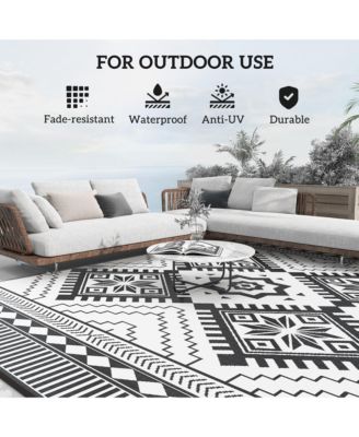 Outdoor Rug, 9' x 12' Floor Mat, Toothed Rhombus