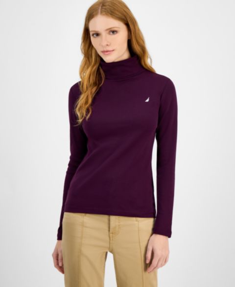 Женская футболка Nautica Cotton Turtleneck Long-Sleeve T-Shirt, цвет: Баклажановый