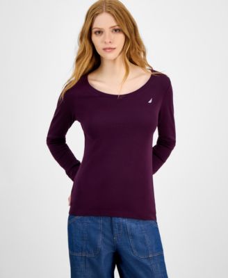 Women's Cotton Scoop-Neck Long-Sleeve T-shirt, Online Only 