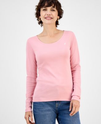 Women's Cotton Scoop-Neck Long-Sleeve T-shirt, Online Only 