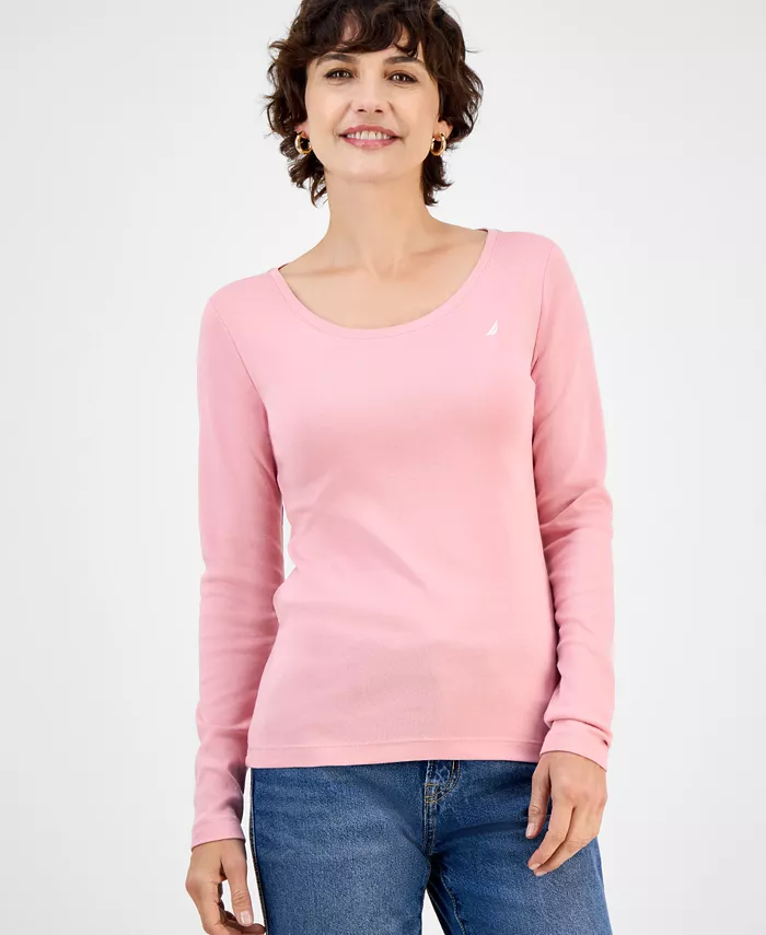 Women's Cotton Scoop-Neck Long-Sleeve T-shirt, Online Only
