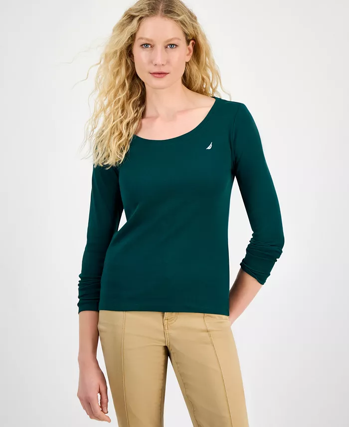 Jeans Women's Cotton Scoop-Neck Long-Sleeve T-shirt, Online Only - thumbnail 3