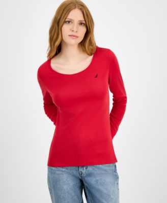 Nautica Jeans - Women's Cotton Scoop-Neck Long-Sleeve T-shirt, Online Only