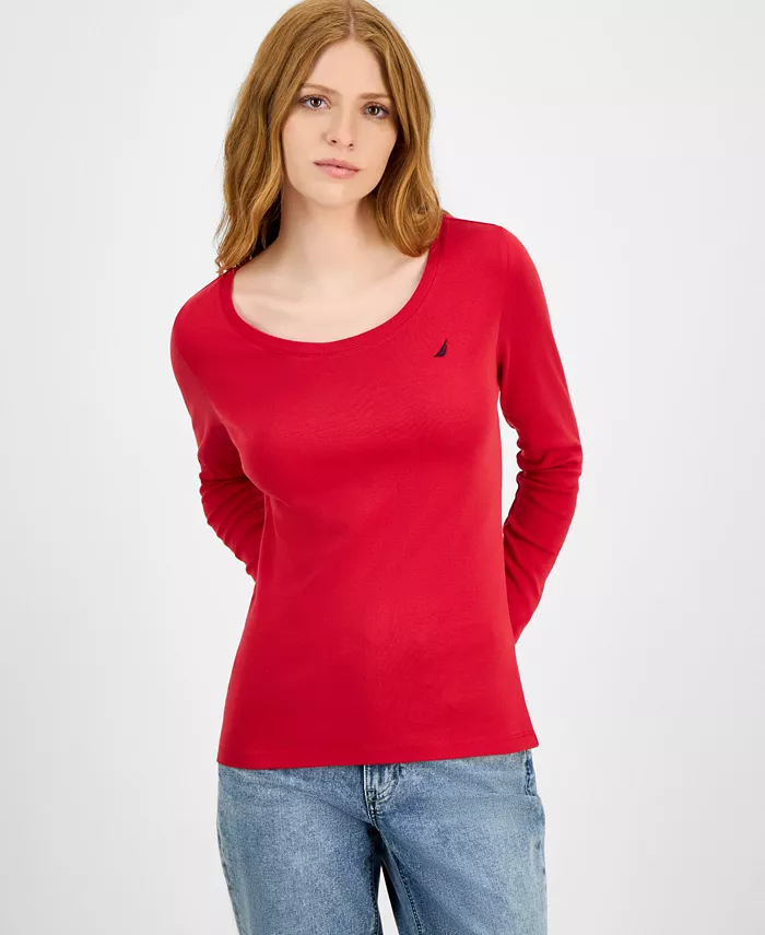 Jeans Women's Cotton Scoop-Neck Long-Sleeve T-shirt, Online Only