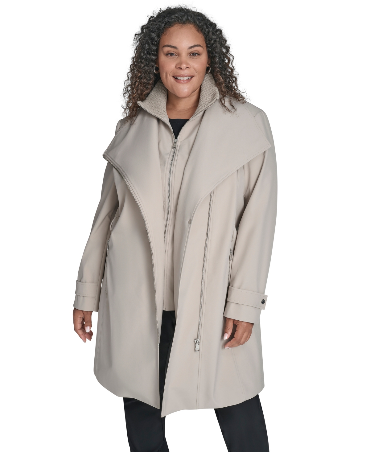 Calvin Klein Plus Size Belted Long-sleeve Wrap Coat, Created For Macy's In Gray