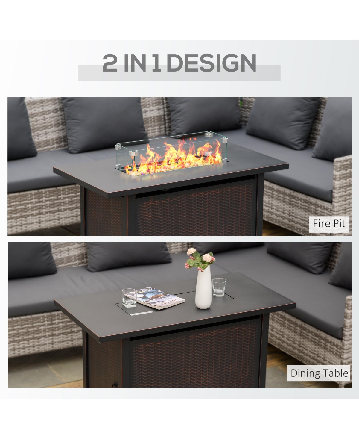 Outsunny 43" Propane Gas Fire Pit Table w/ Wind Guard, Csa Certification