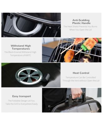 14” Iron Porcelain Backyard Camping Patio Charcoal Fold Tabletop