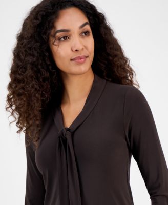 Women's Tie-Neck 3/4-Sleeve Top, Regular & Petite