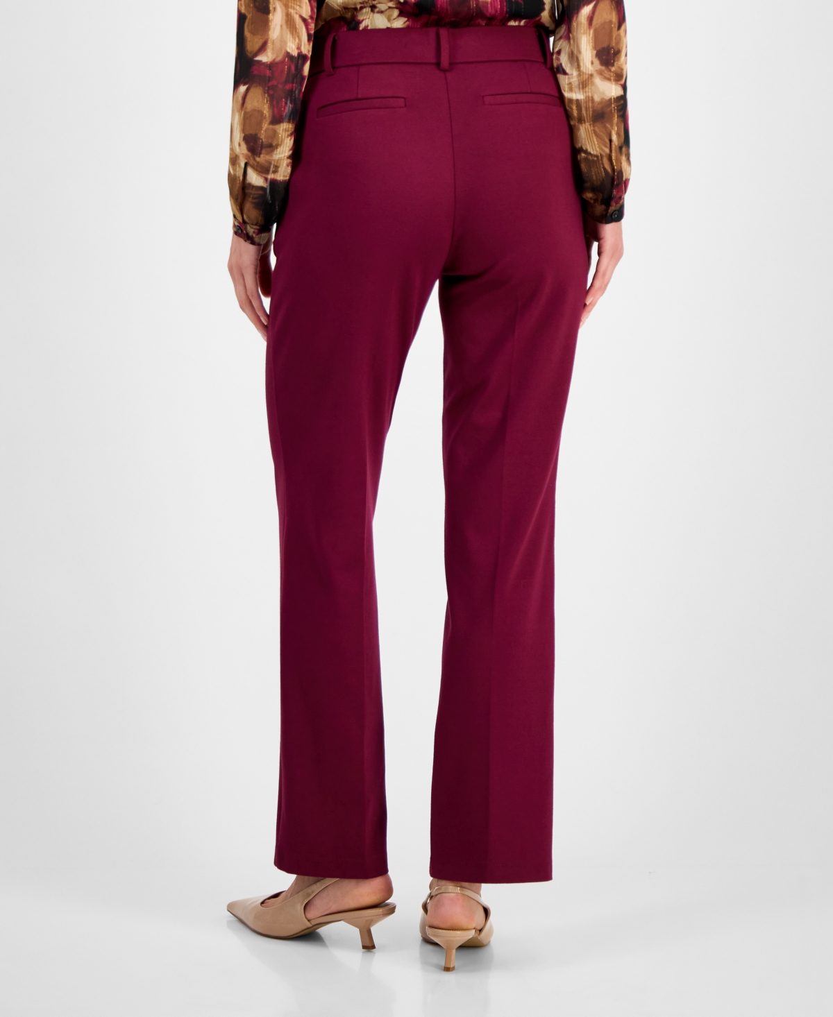 Kasper Plus Size Mid-rise Straight-leg Ankle Pants In Burgundy