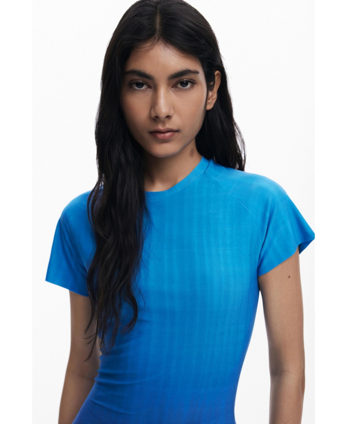 Desigual Short Sleeve Asymmetric Sheath Dress In Blue