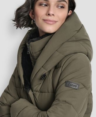 Women's Belted Asymmetrical Zip Front Puffer Coat