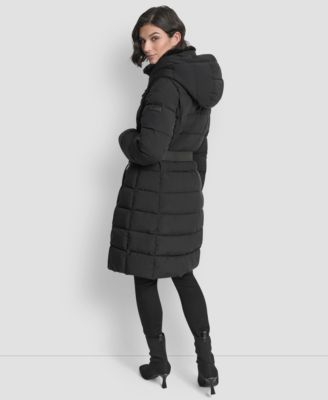 Women's Belted Asymmetrical Zip Front Puffer Coat