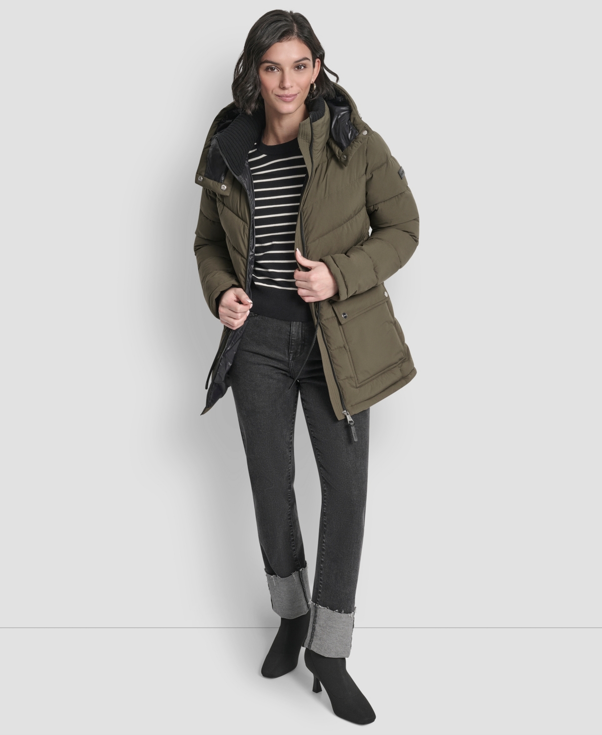 Dkny Women's Shine Hooded Anorak Puffer Coat In Green
