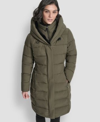 Women's Belted Asymmetrical Zip Front Puffer Coat