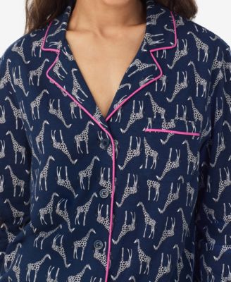 Women's Long Sleeve Notch Collar Top and Long Pants Pajama Set