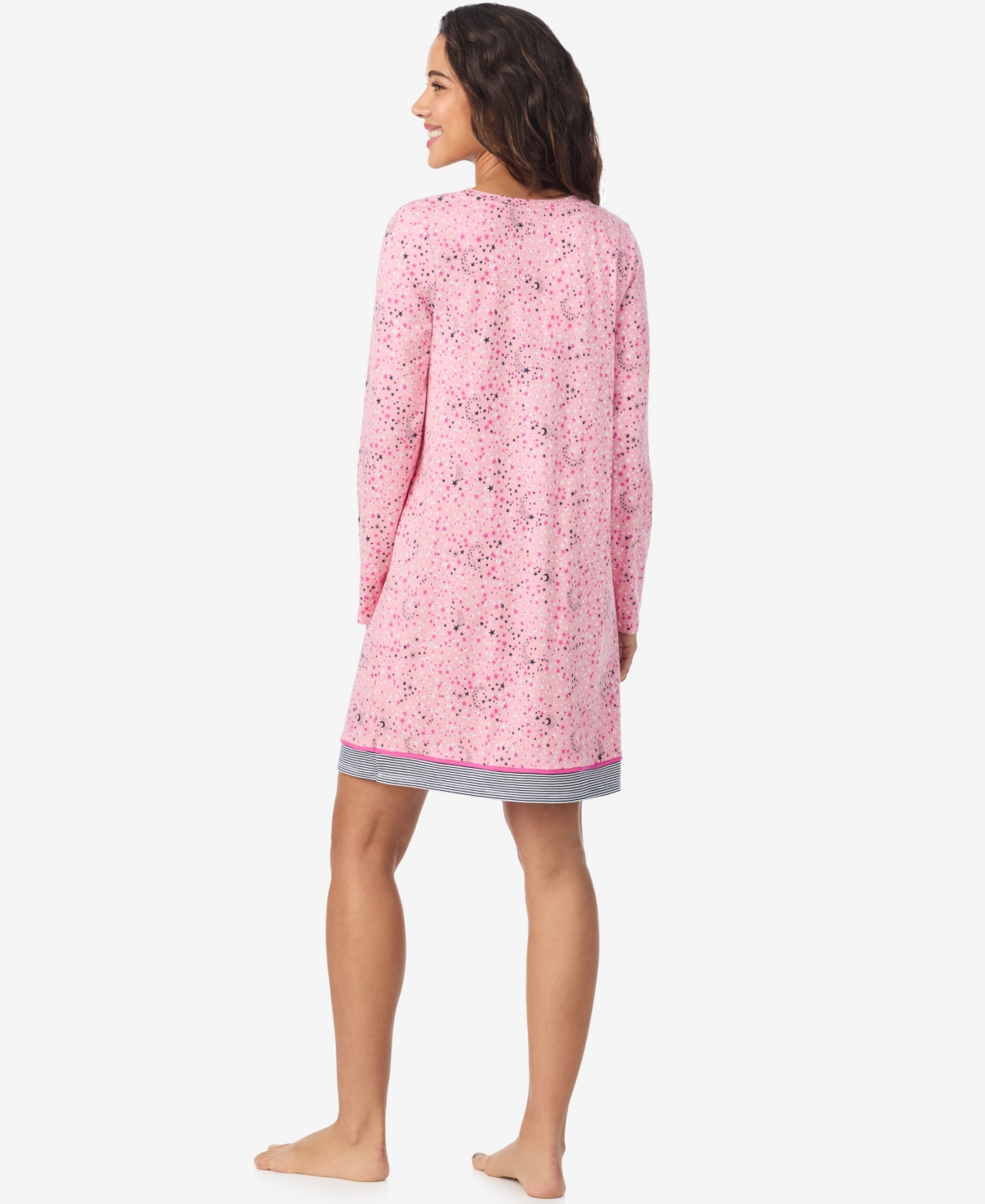 Cuddl Duds Women's Stars Print Long Sleeve Short Sleepshirt In Pink