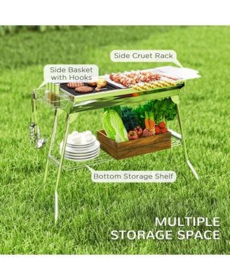 Portable Folding Charcoal BBQ Grill with Pan Storage Shelf Hooks
