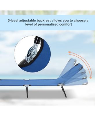 Portable Outdoor Sun Lounger, Lightweight Folding Chaise Lounge Chair w/ 5-Position Adjustable Backrest for Beach, Poolside and Patio, Blue