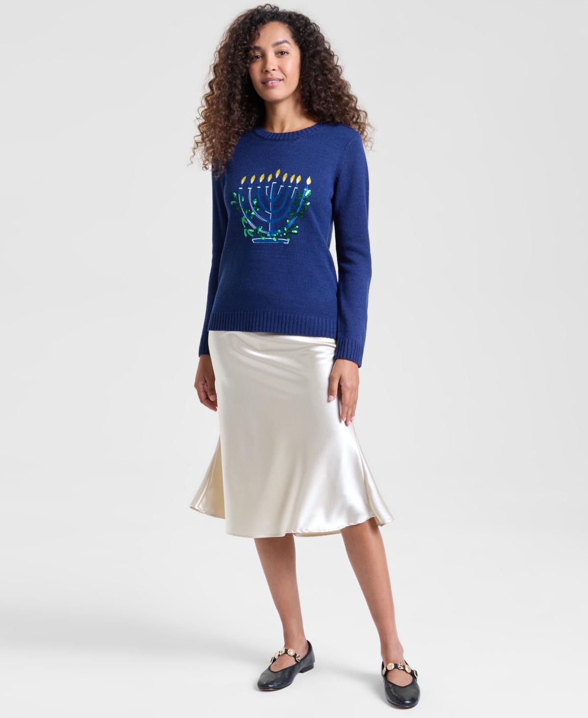 Holiday Lane Women's Menorah Graphic Sweater In Blue