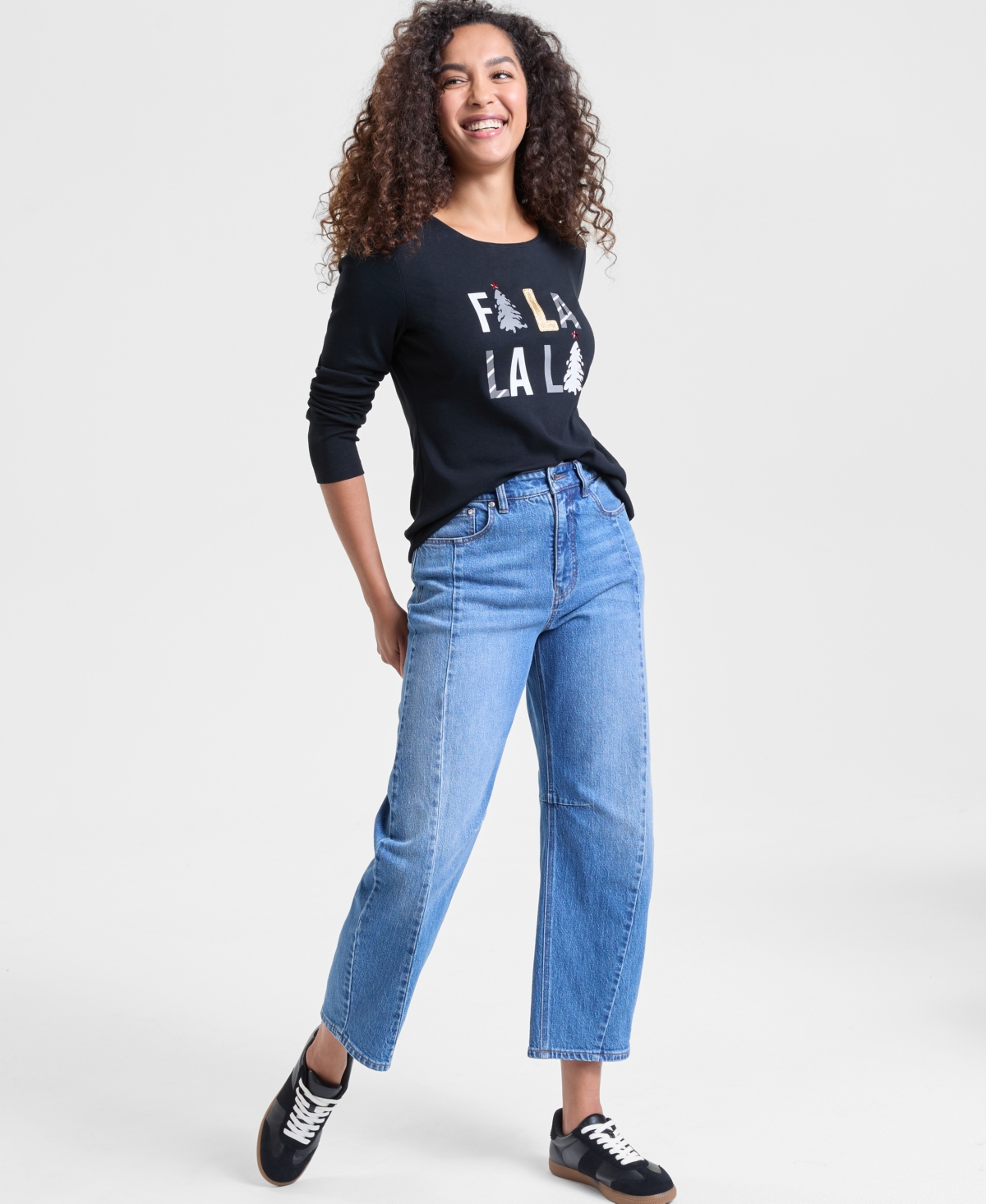 Holiday Lane Petite Fa La La La Long-Sleeve Tee, Macy's Exclusive