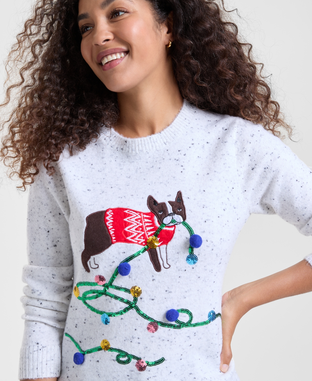 Holiday Lane Women's Embroidered Dog Graphic Sweater, Macy's Exclusive