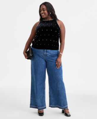 Trendy Plus Size Rhinestone-Embellished Velvet Top, Macy's Exclusive