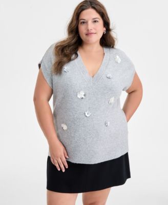On 34th - Trendy Plus Size Embellished Cap-Sleeve Sweater Vest