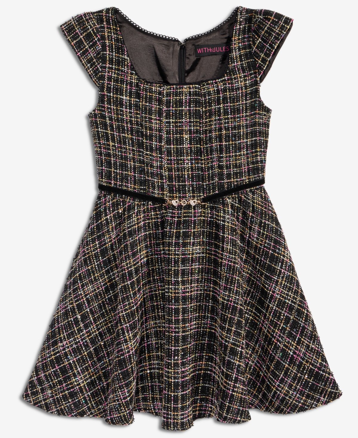 With Jules Girls 7-16 Boucle Plaid Full-Skirt Dress