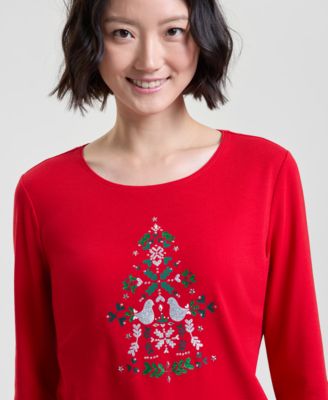 Petite Scandi Tree Long-Sleeve Tee, Macy's Exclusive