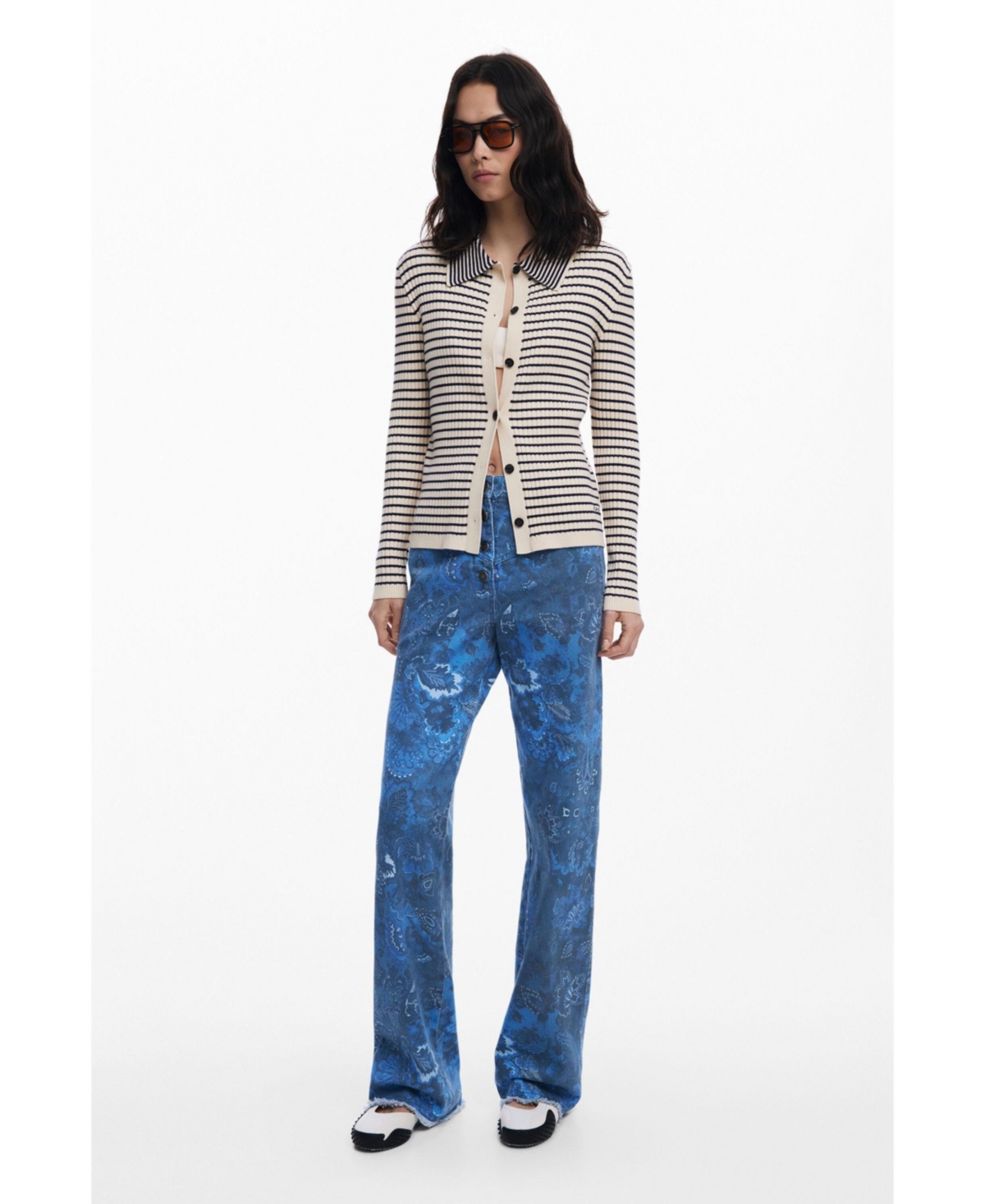 Desigual Low Rise Frayed Hem Flare Leg Jeans In Blue