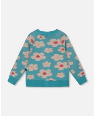 Girl Button Front Knitted Cardigan Turquoise Blue - Toddler|Child