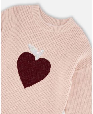 Toddler Girls Knit Sweater Pinkish White with Sequin Heart - Toddler|Child