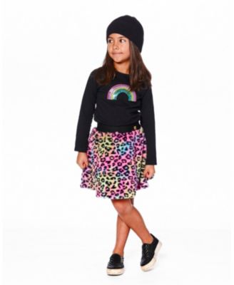 Girl Cotton Long Sleeve T-Shirt Black with Sequin Rainbow - Child