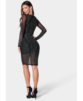 Women's Crystal Mesh Midi Dress