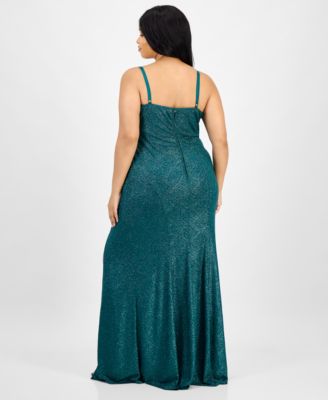 Trendy Plus Size Draped-Sweetheart-Neck Glitter Gown 
