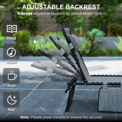 Sun Lounger, Folding Chaise Recliner 5-Position Adjustable,
