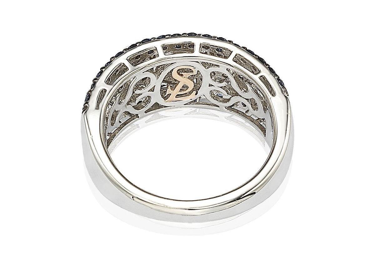 Suzy Levian New York Sterling Silver 2.28CT Sapphire & Created White Sapphire Abstract Ring