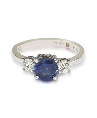 Suzy Levian Sterling Sapphire & Created Sapphire 3 Stone Proposal Ring