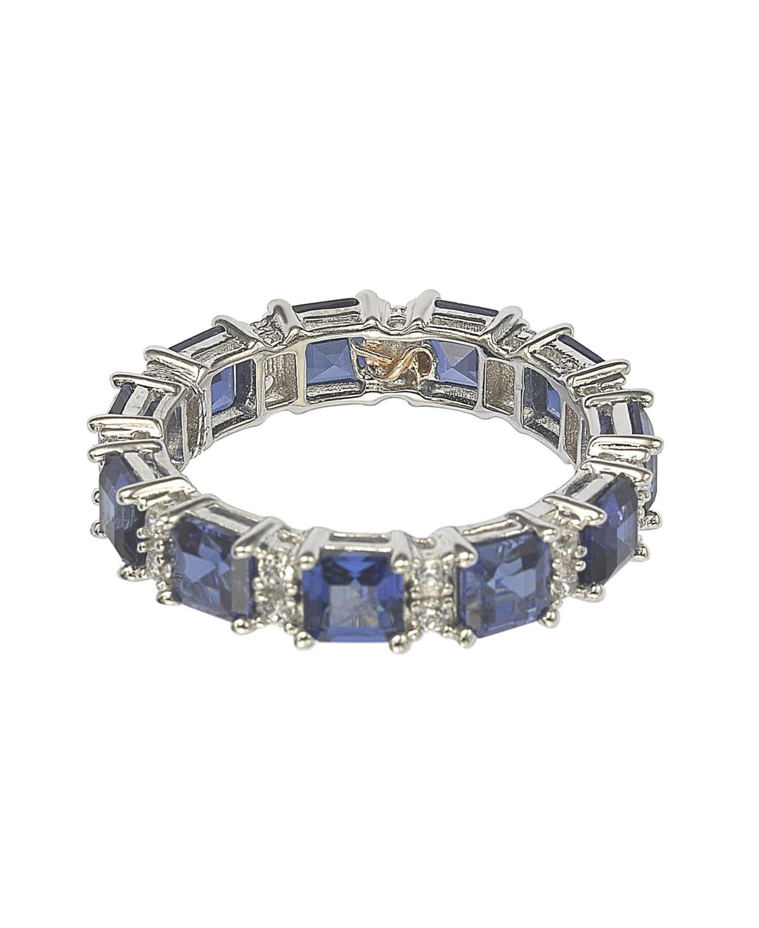 Suzy Levian Sterling Silver Sapphire & Created White Sapphire Assacher Cut Eternity Band Ring