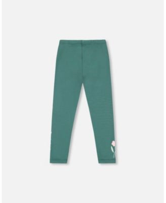 Girl Leggings Dark Green with Flower Print - Toddler|Child