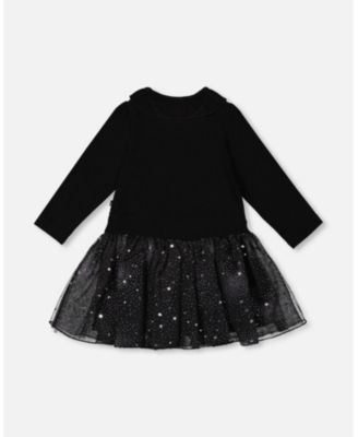 Girl Bi-Material Dress with Glittering Skirt Black - Child