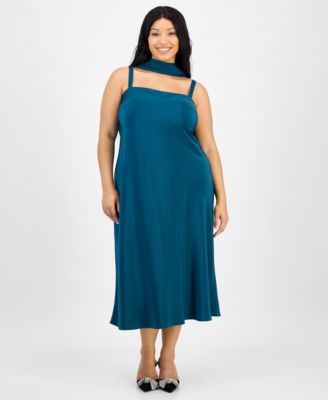 SENI & CADE - Trendy Plus Size Satin Scarf Midi Dress