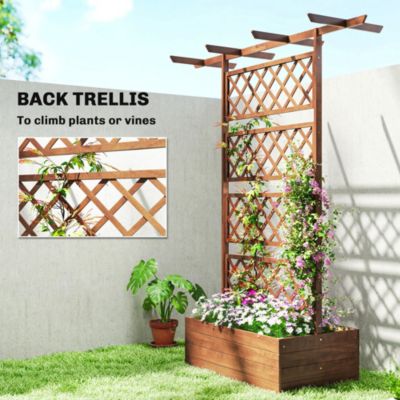 Wood Raised Garden Bed, Planter with Trellis for Climbing Plants
