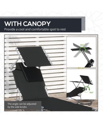 Outdoor Chaise Lounge ning Chair, Folding W/ Sun Shade,
