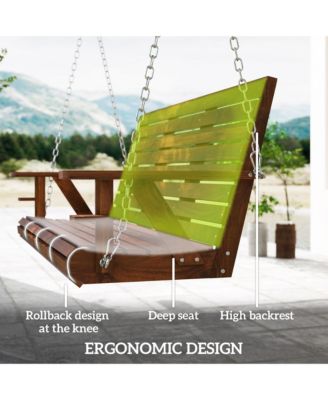 5 FT Wooden Porch Swing 3-Seater with Cupholders,